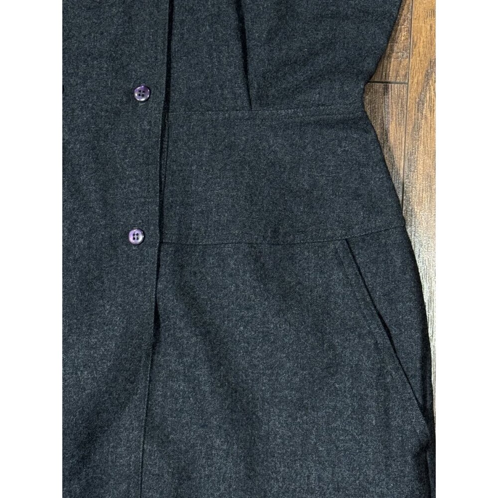 Vintage Ambria Womens 12M 100% Worsted Wool Flannel Long Coat Dress Gray Classic - Picture 10 of 16